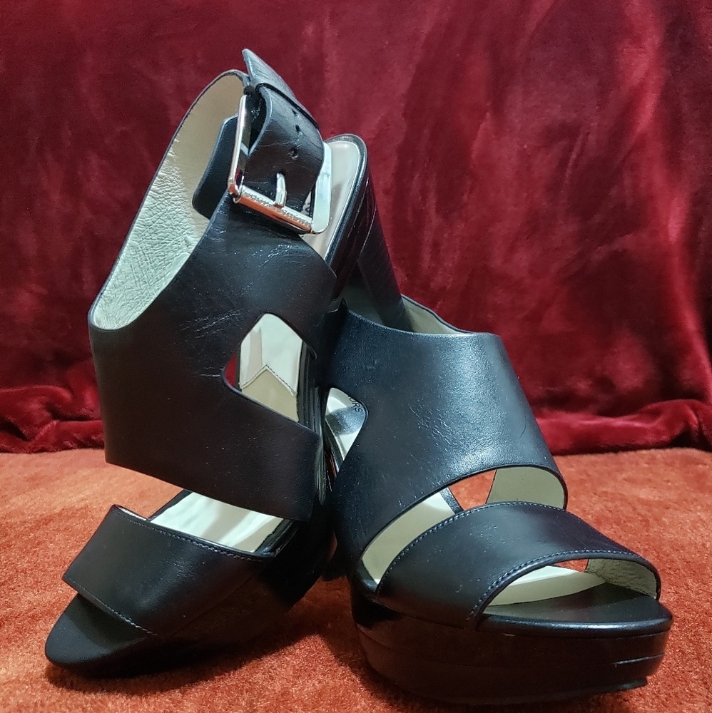 Michael Kors, Carla Leather Platform Black Heels